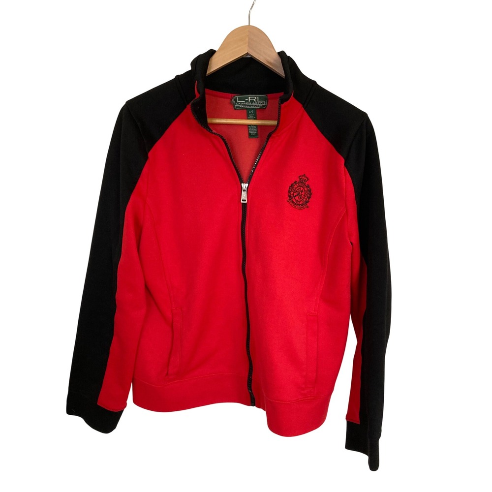 Lauren Ralph Lauren Active Womens Red Black Crest Full Zip Track Jacket Large